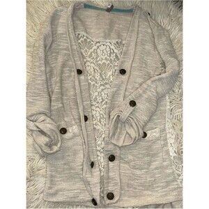 Vanity Y2K Style Lace-Back Cardigan Sweater with Cream Color throughout